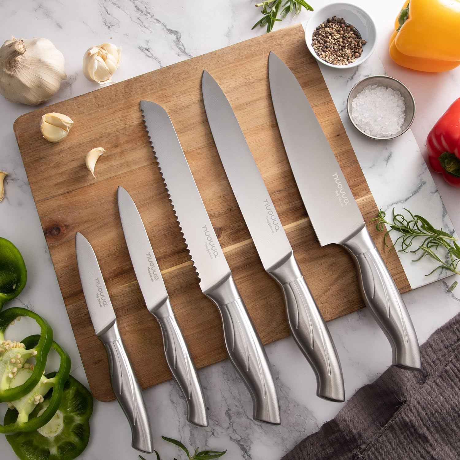 Stainless Steel Knife Set With Acrylic Block -5 Pieces, by  Nuovva