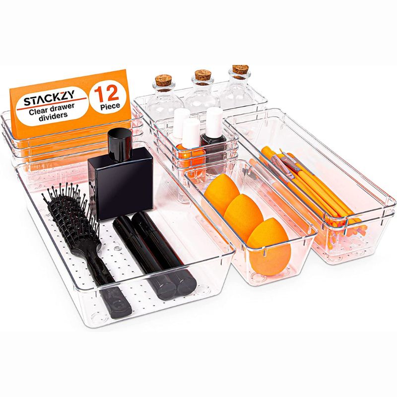 Clear Drawer Organiser Set (Multiple Quantities)  12, 16, 21 & 25 pcs, by Stackzy