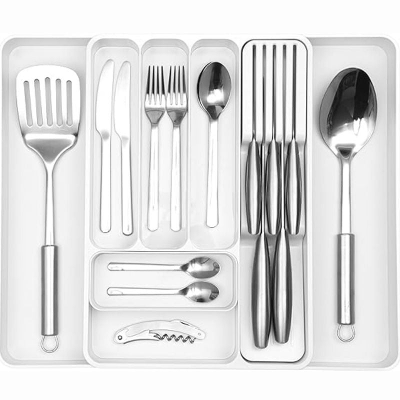 White Expandable Cutlery Drawer Organiser Divider, by Nuovva
