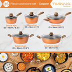 Copper Kitchen Cookware Set of 35, 15, 8, 5pcs with Lids (Multiple Set Sizes)