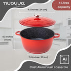 Aluminium Casserole Pot with Lid - 4L - 24cm, (Multiple Colours) by Nuovva