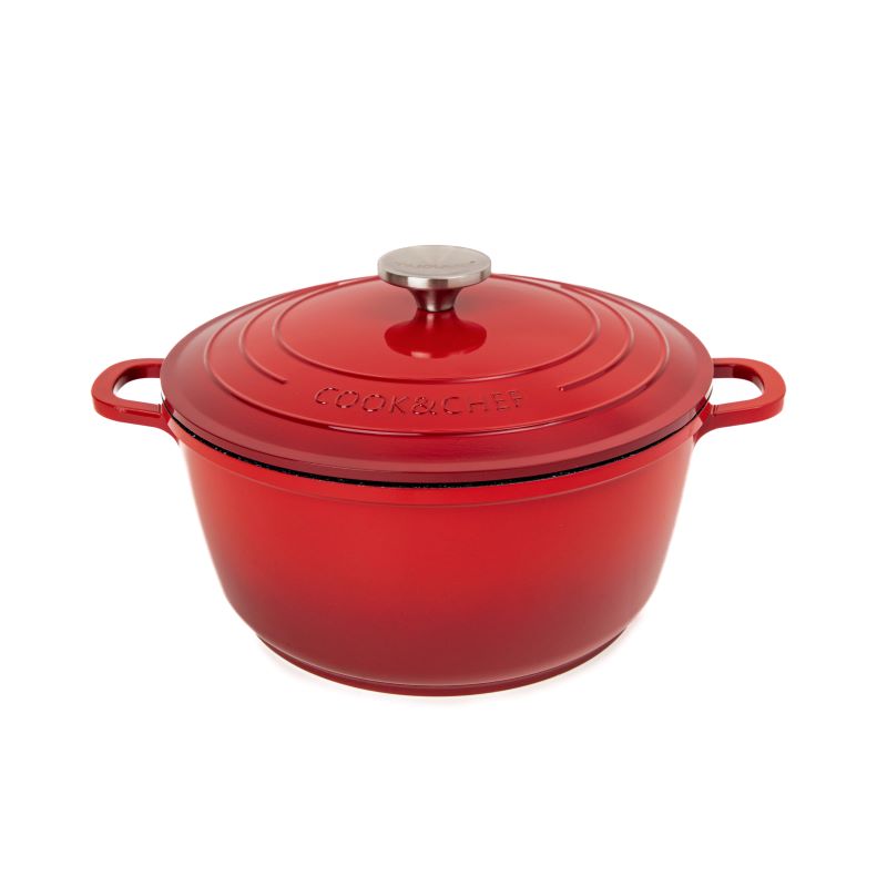 Red Aluminium Casserole Pot with Lid - 4L - 24cm, by Nuovva