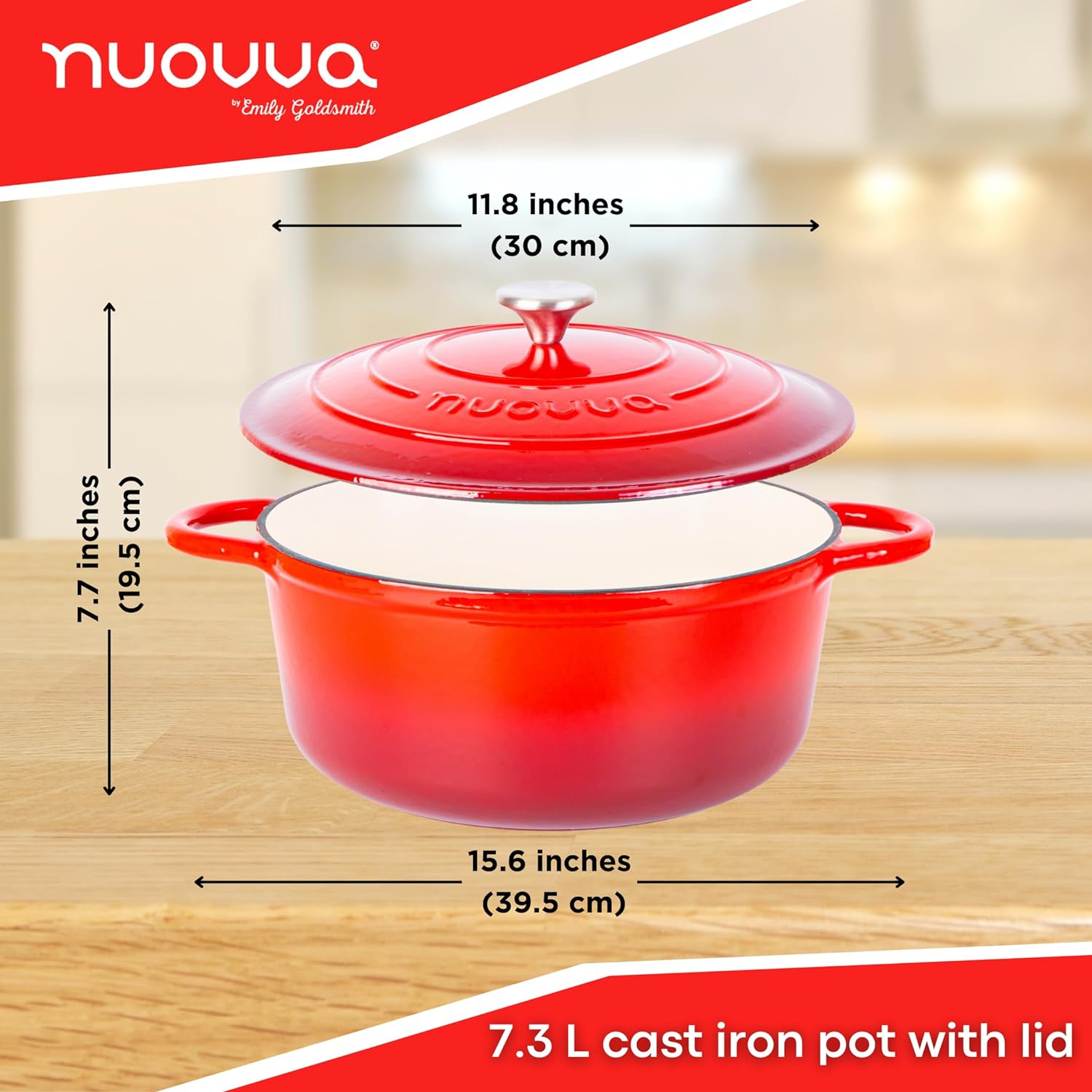 Enemalled Cast Iron Dutch Oven, Casserole Pot - 30cm - 6.9L (Multiple Colours)