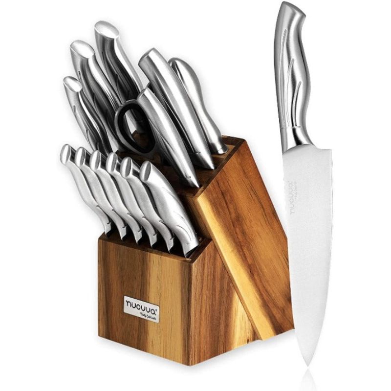Stainless Steel Knife Set with Hardwood Block (Multiple Quantities: 5pcs, 14pcs), by Nuovva