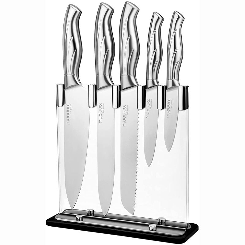 Stainless Steel Knife Set With Acrylic Block -5 Pieces, by  Nuovva