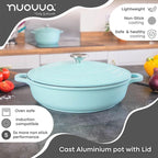 Teal Aluminium Shallow Casserole Pan with Lid - 28cm - 3.9L, by Nuovva