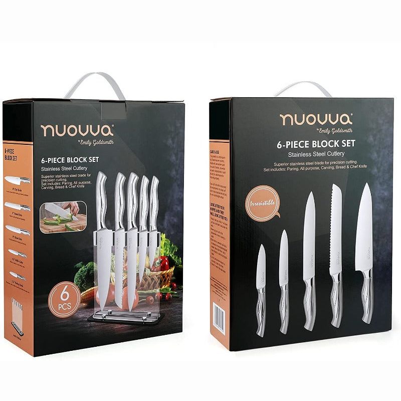 Stainless Steel Knife Set With Acrylic Block -5 Pieces, by  Nuovva