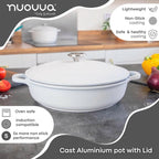 Cream Aluminium Shallow Casserole Pan with Lid - 28cm - 3.9L, by Nuovva