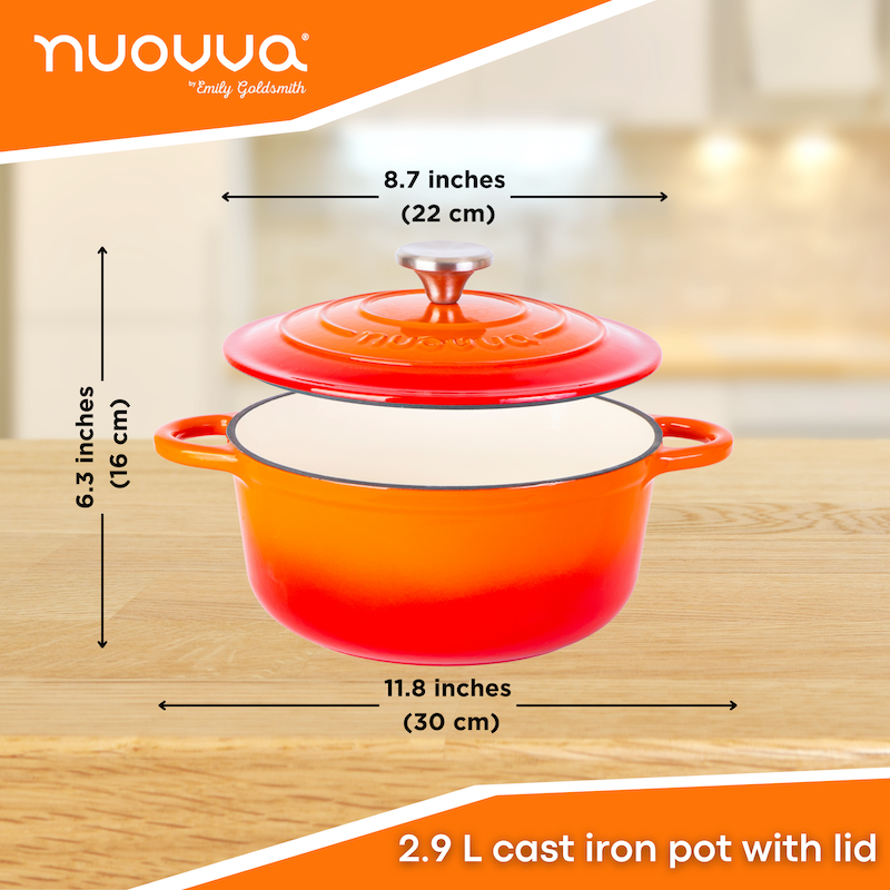 Orange Cast Iron Dutch Oven Casserole Pot - 22cm - 2.9L