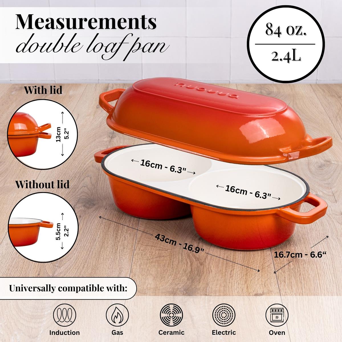 Orange Enamelled Cast Iron Dutch Oven, Double Loaf Bread Pan, 16cm, By Nuovva