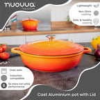 Orange Aluminium Shallow Casserole Pan with Lid - 28cm - 3.9L, by Nuovva