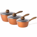 Non-Stick Saucepan with Lid - 3 Pieces, 16cm, 18cm, 20cm ( Multiple Colours) by Nuovva