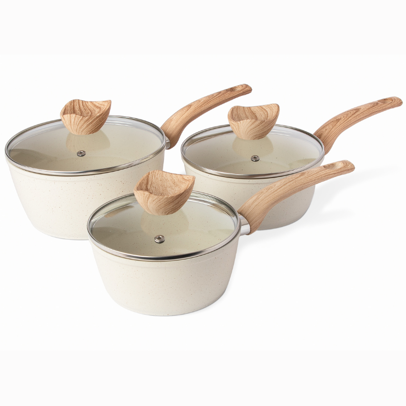 Cream Granite Non-Stick Saucepan Set with Lids (2 pieces / 3 pieces) by Nuovva
