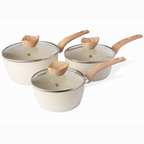Cream Granite Non-Stick Saucepan with Lid (Multiple Set Sizes), by Nuovva