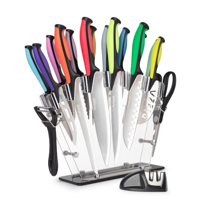 Professional Kitchen Knife Set with Acrylic Block - 17 Pieces (Multiple Colours), by Nuovva