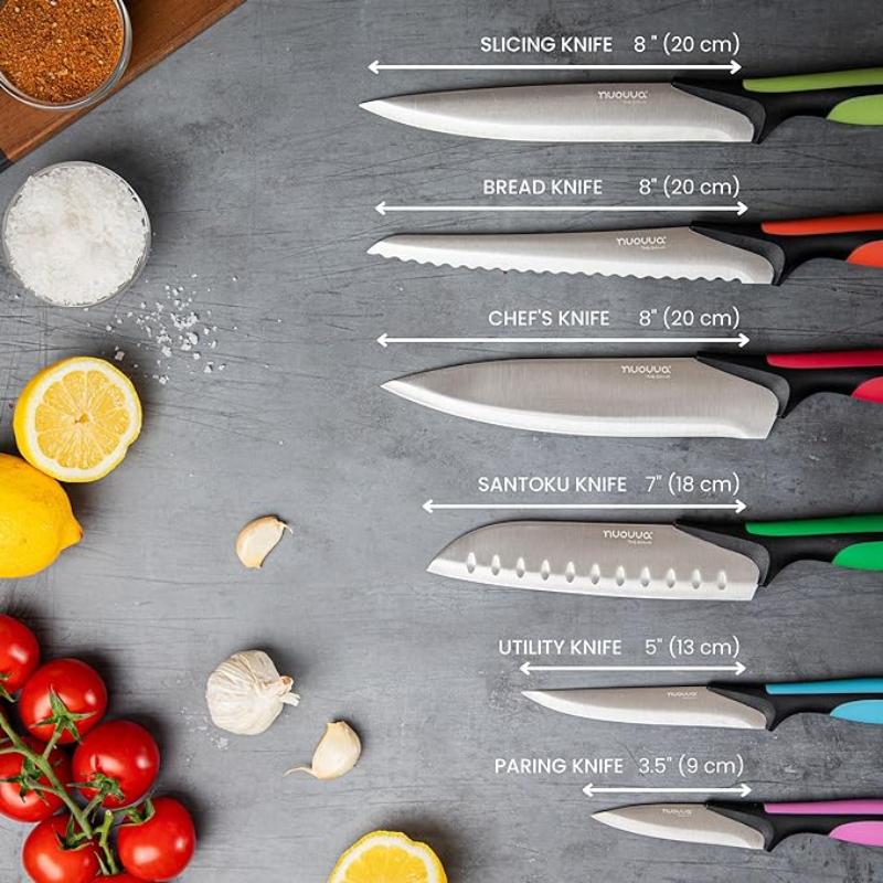 Professional Multicolour Kitchen Knife Set with Acrylic Block - 17 Pieces, by Nuovva