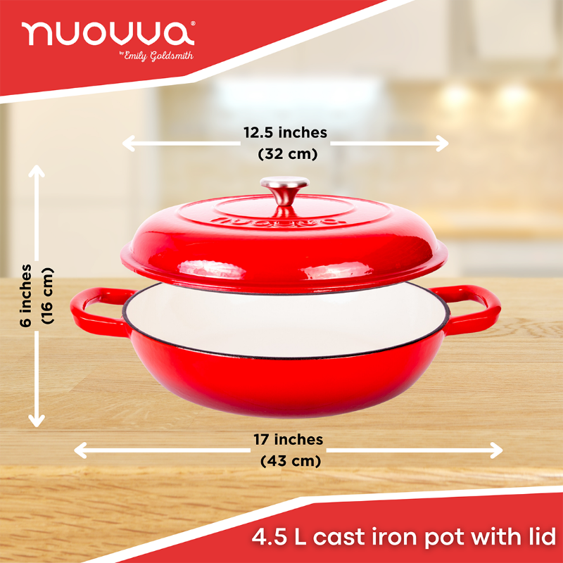 Shallow Cast Iron Dutch Oven Casserole Pot (Multiple Colours & Sizes) by Nuovva