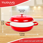 Shallow Cast Iron Casserole Dish with Lid - 32cm - 3.5L (Multiple Colours), by Nuovva