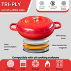 Shallow Cast Iron Casserole Dish with Lid - 32cm - 3.5L (Multiple Colours), by Nuovva