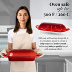 Red Enamelled Cast Iron Bread Loaf Pot, Non-Stick Dutch Oven - 32x14cm, By Nuovva