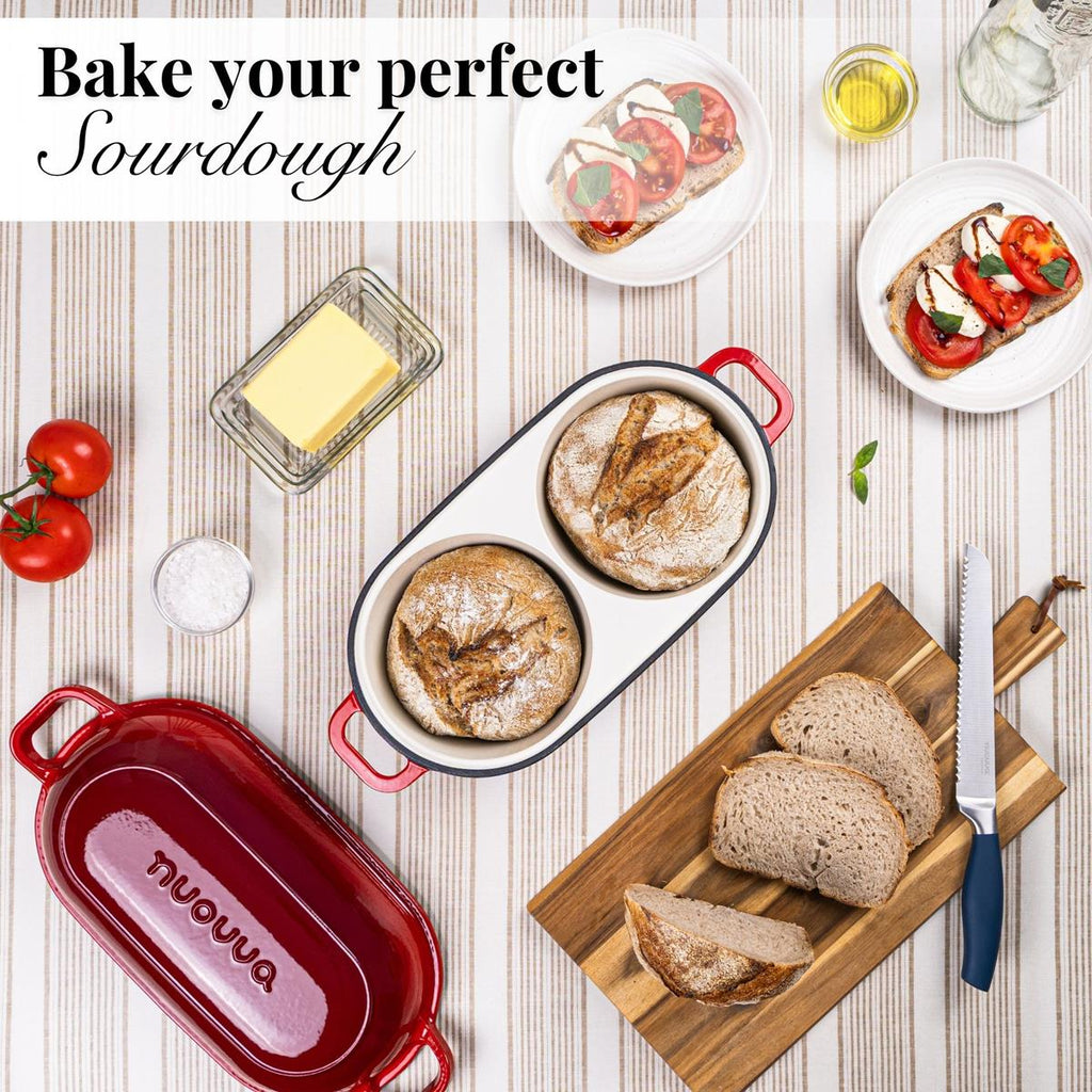 Red Enamelled Cast Iron Dutch Oven, Double Loaf Bread Pan, 16cm, By Nuovva