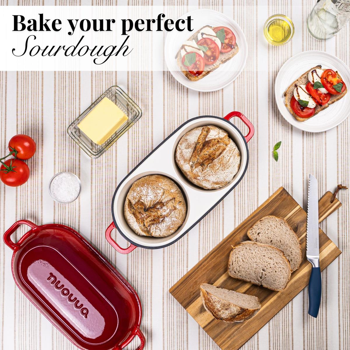 Red Enamelled Cast Iron Dutch Oven, Double Loaf Bread Pan, 16cm, By Nuovva