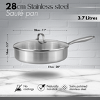 Stainless Steel Wok & Saute Pan 28cm with Glass Lids – Induction Safe - By Nuovva