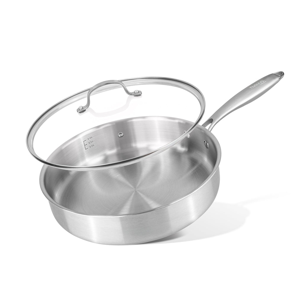 Stainless Steel Wok & Saute Pan 28cm with Glass Lids – Induction Safe - By Nuovva