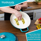 Teal Shallow Cast Iron Casserole Dish with Lid - 32cm - 3.5L, by Nuovva