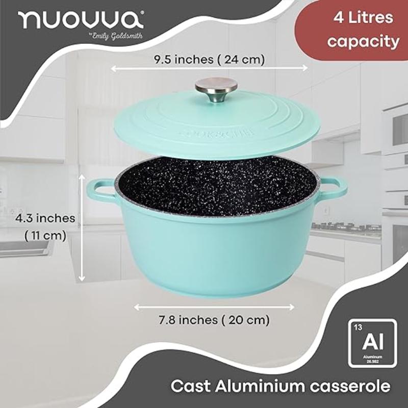 Teal Aluminium Casserole Pot with Lid - 4L - 24cm, by Nuovva