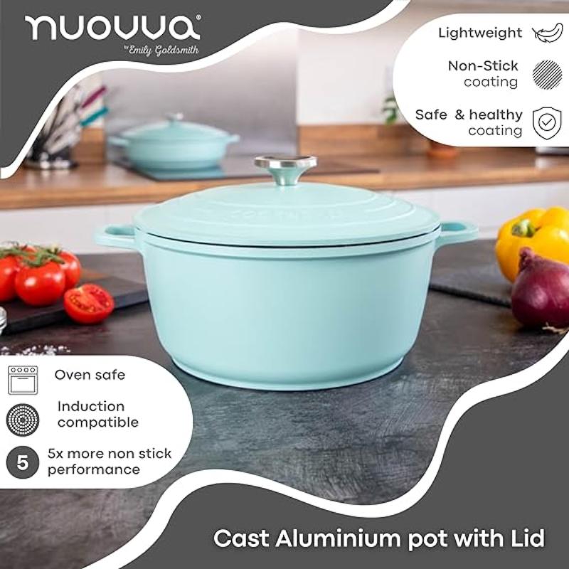 Teal Aluminium Casserole Pot with Lid - 4L - 24cm, by Nuovva