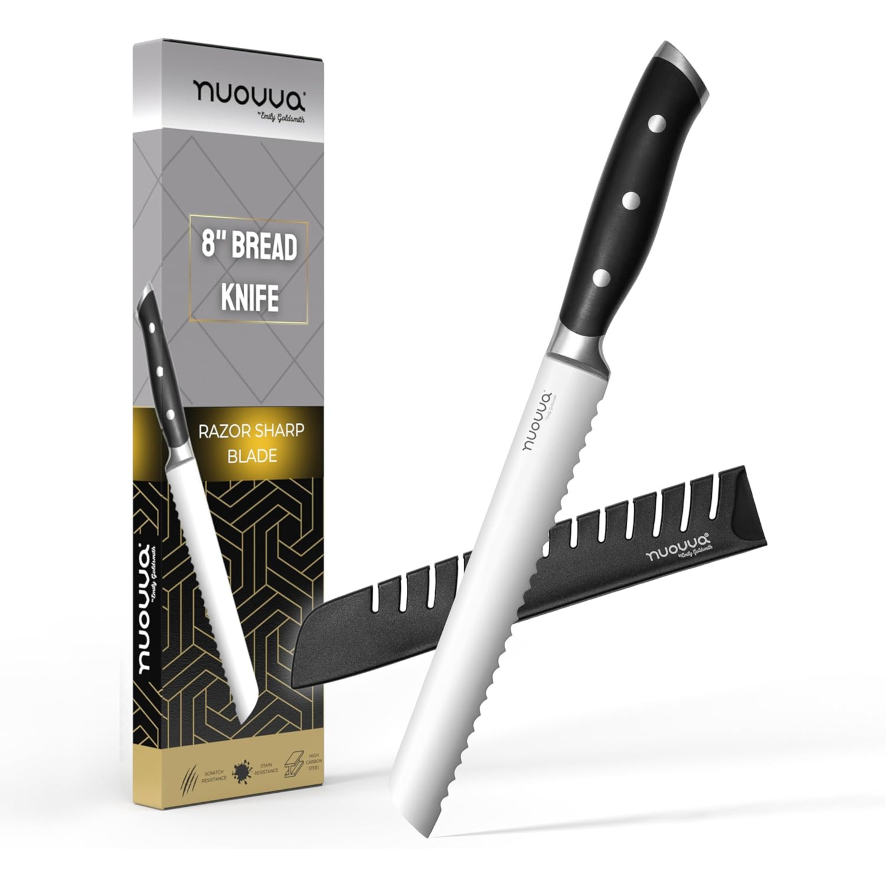 Stainless Steel Serrated Bread Knife - 8 Inch, by Nuovva