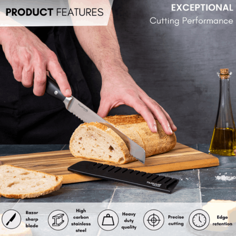 Stainless Steel Serrated Bread Knife - 8 Inch, by Nuovva