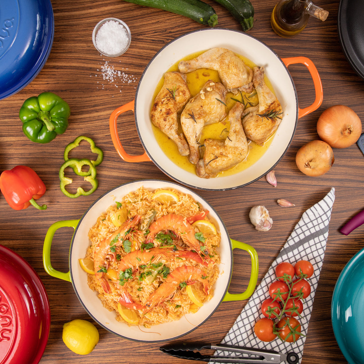 Red Shallow Cast Iron Casserole Dish with Lid - 32cm - 3.5L, by Nuovva