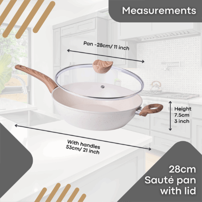 Induction Non-Stick Sauté Pan With Lid - 28cm( Multiple Colours) by Nuovva