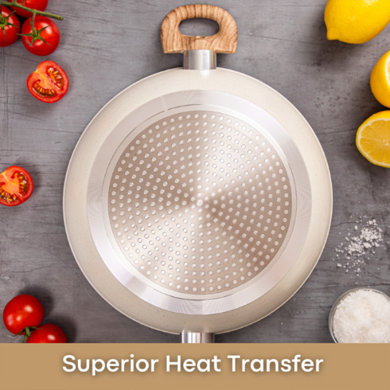 Cream Induction Non-Stick Sauté Pan With Lid - 28cm by Nuovva