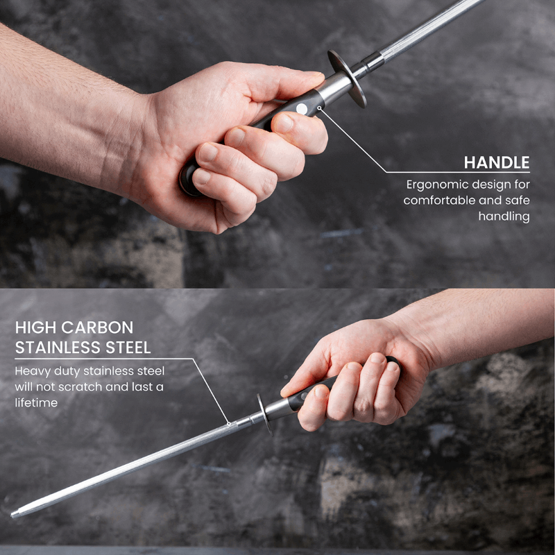 Diamond Steel Kitchen Knife Sharpener Rod 10-Inch, by Nuovva