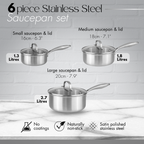 6Pcs Stainless Steel Saucepan Set – Induction Ready Pots with Glass Lids – By Nuovva