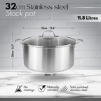 32cm Stainless Steel Stockpot with Glass Lid – Induction & Oven Safe ( 32cm 11.8L) – By Nuovva